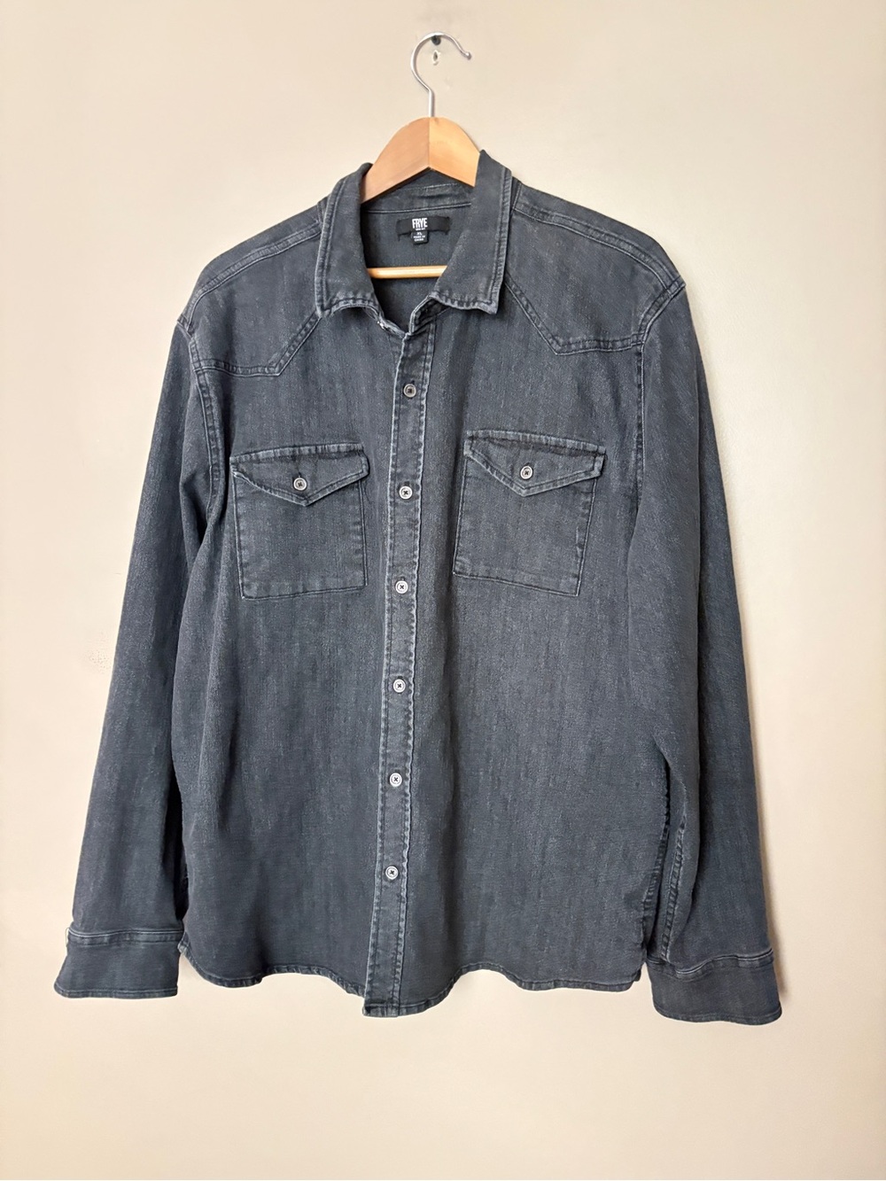 FRYE men’s black washed western denim button-down shirt sz XL EUC